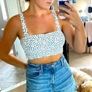 Blue and white floral crop top